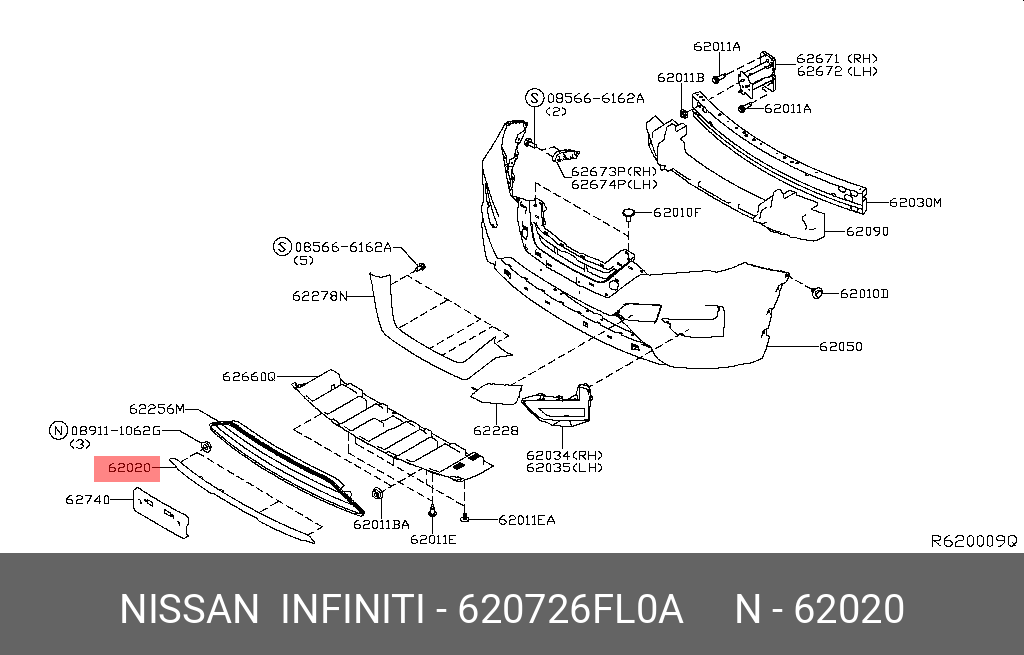 Nissan XTRAIL 1820 BUMPER MOULDING FRONT CHROME LOWER 620726FL0A Spare Parts Shop