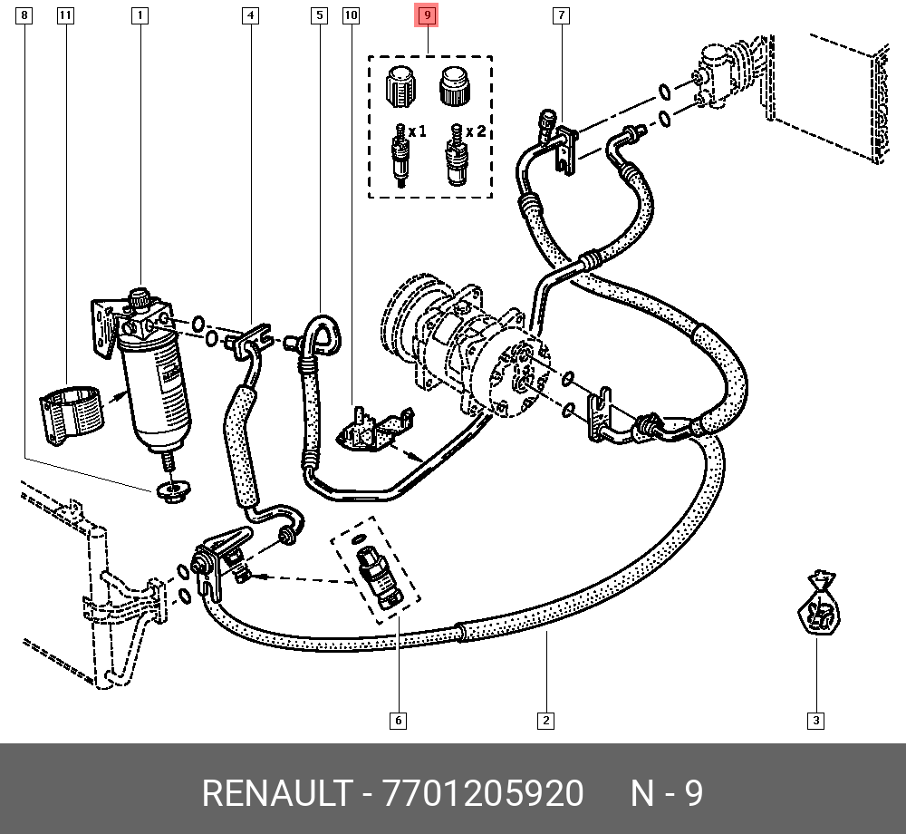 Клапан кондиционера Рено Меган 2. Клапан трубки кондиционера Рено артикул. 7701205920 Renault. Заправочные клапаны кондиционера Рено Меган 2.