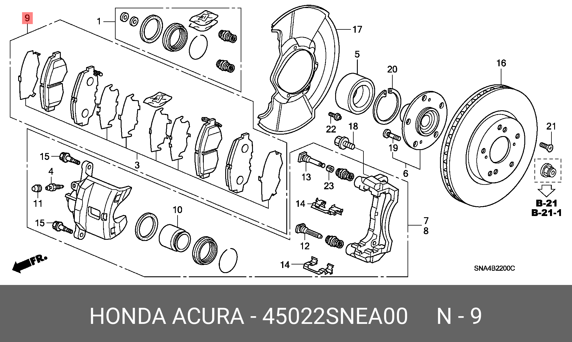 Колодки тормозные, комплект, передние   HONDA арт. 45022SNEA00