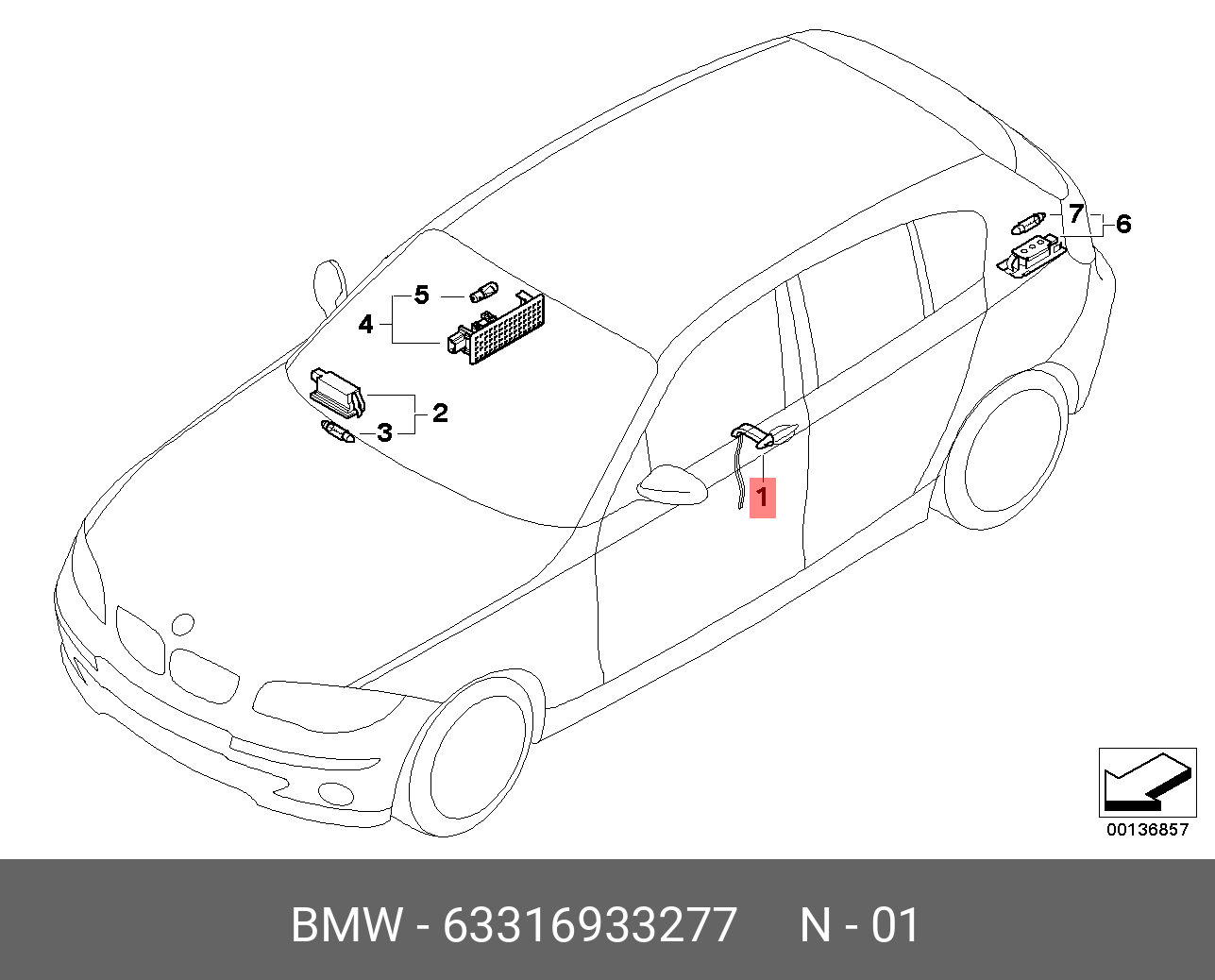 Купить Подсветка ручки двери Л BMW 63 31 6 933 277 по низкой цене в  интернет-магазине amry.ru