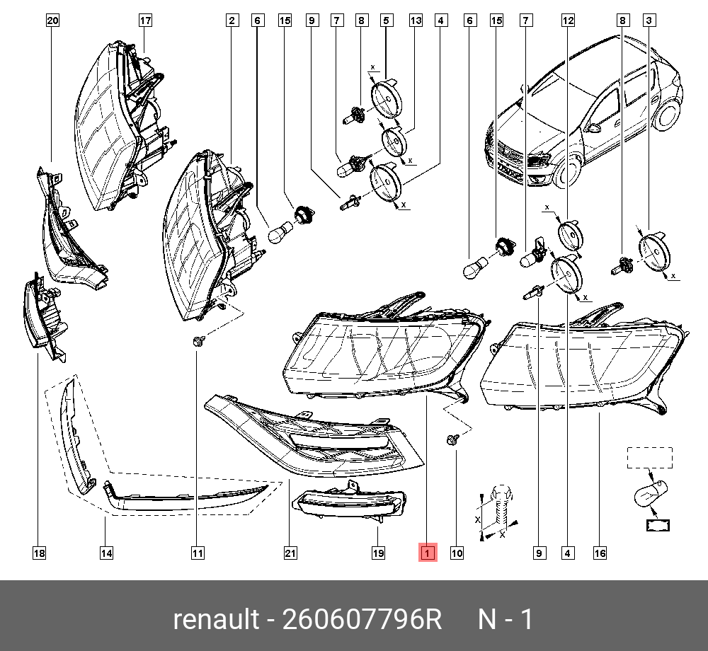 260607796R RENAULT Фара левая RENAULT: LOGAN II  SANDERO (2014>)
