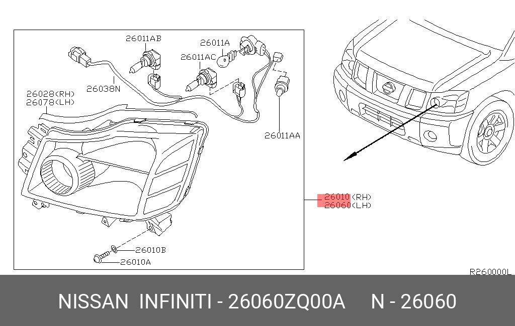 Nissan ARMADA 08 15 HEAD LAMP LH ASSEMBLY 26060 ZQ00A Spare