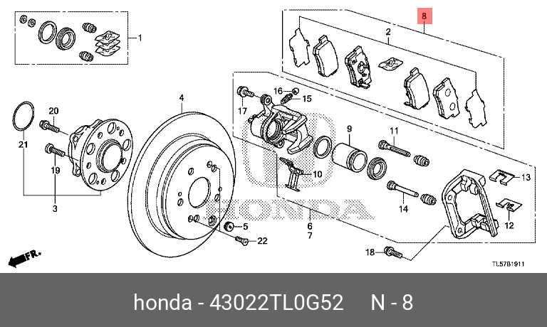 Колодки тормозные, комплект, задние   HONDA арт. 43022TL0G52