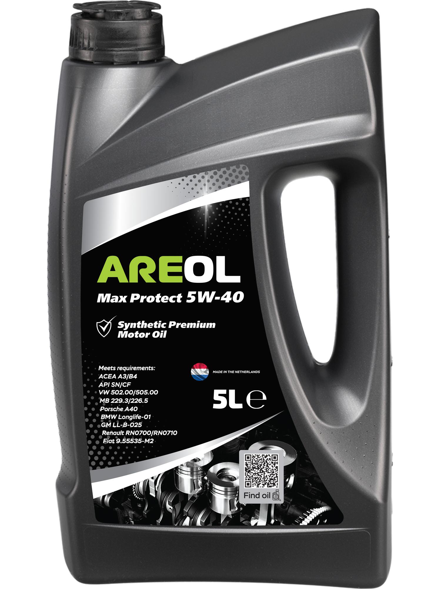 AREOL Max Protect 5W-40 (5L) масло моторное синт.\ ACEA A3/B4, API SN/CF, VW 502.00/505.00