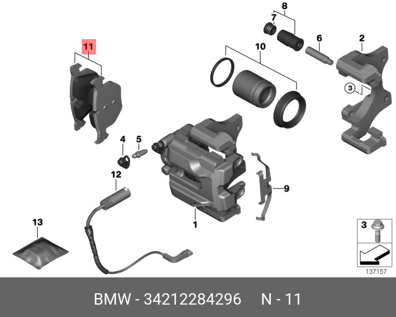 Колодки тормозные, комплект, задние   BMW арт. 34212284296