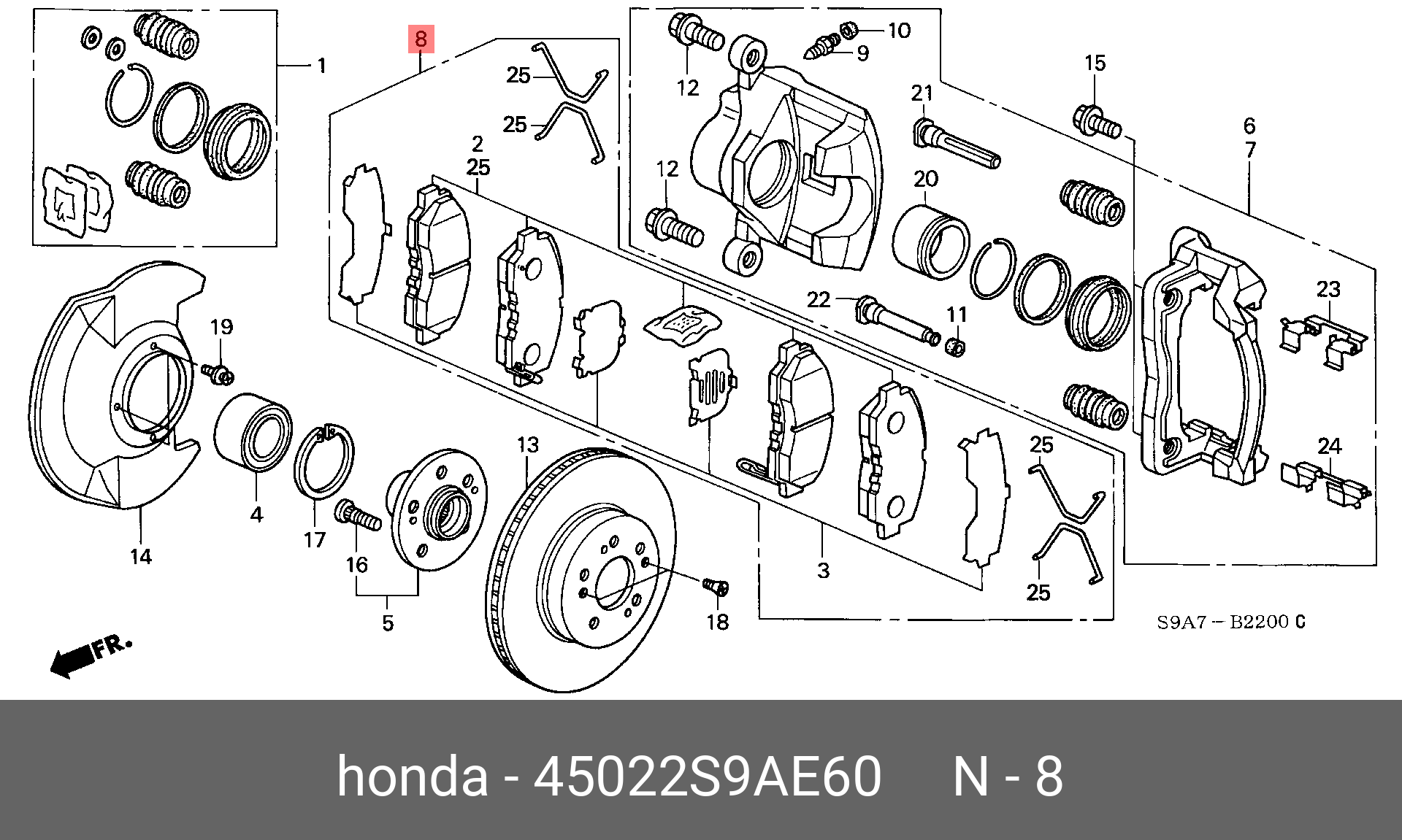 Колодки тормозные, комплект, передние   HONDA арт. 45022S9AE60