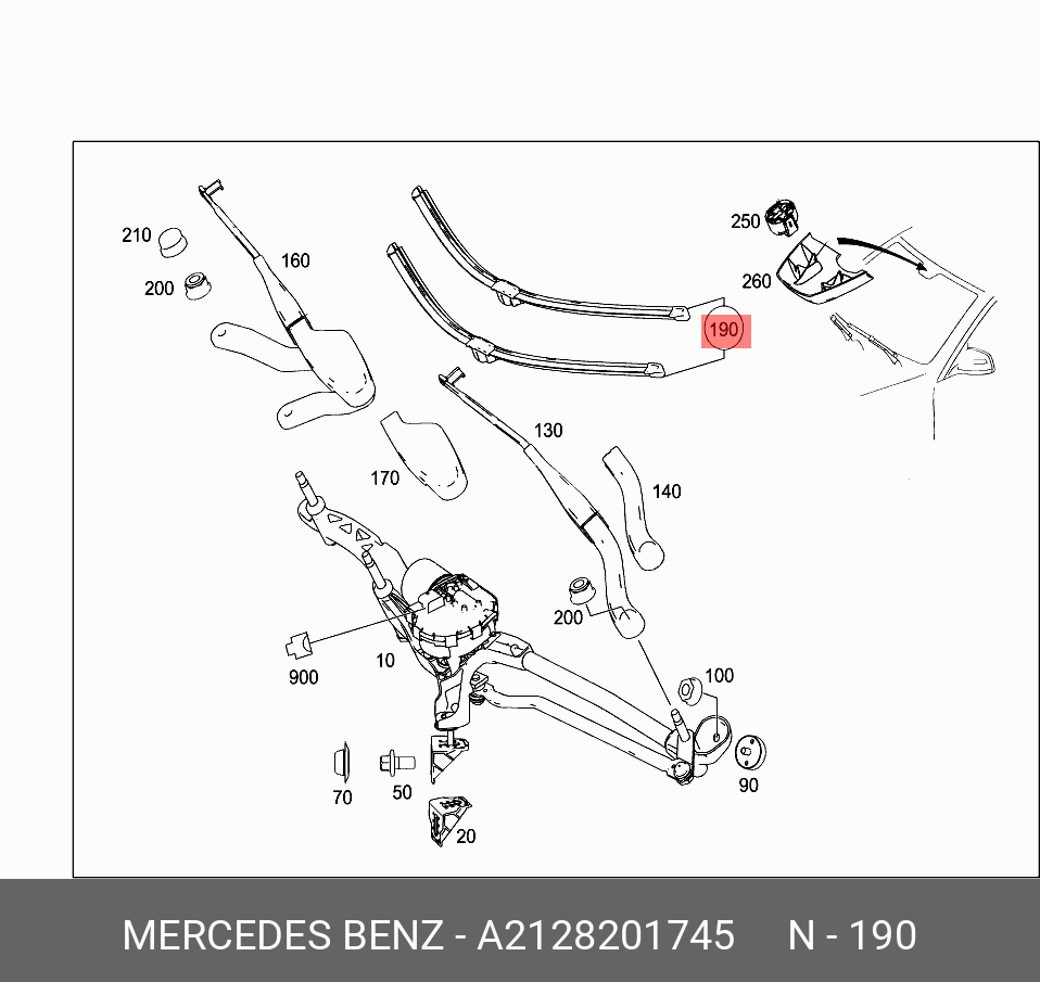 Щётки стеклоочистителя, комплект, передние   Mercedes-Benz арт. A2128201745
