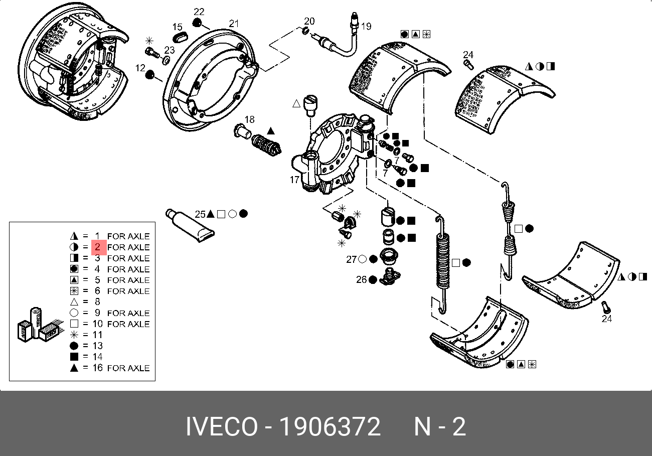 Комплект тормозных башмаков, барабанные тормоза IVECO 1906372 купить в  Симферополе, Севастополе, Крыму