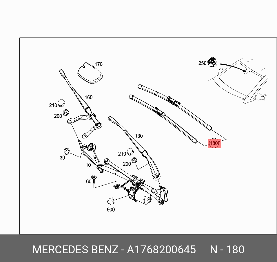 Щётки стеклоочистителя, комплект, передние   Mercedes-Benz арт. A1768200645