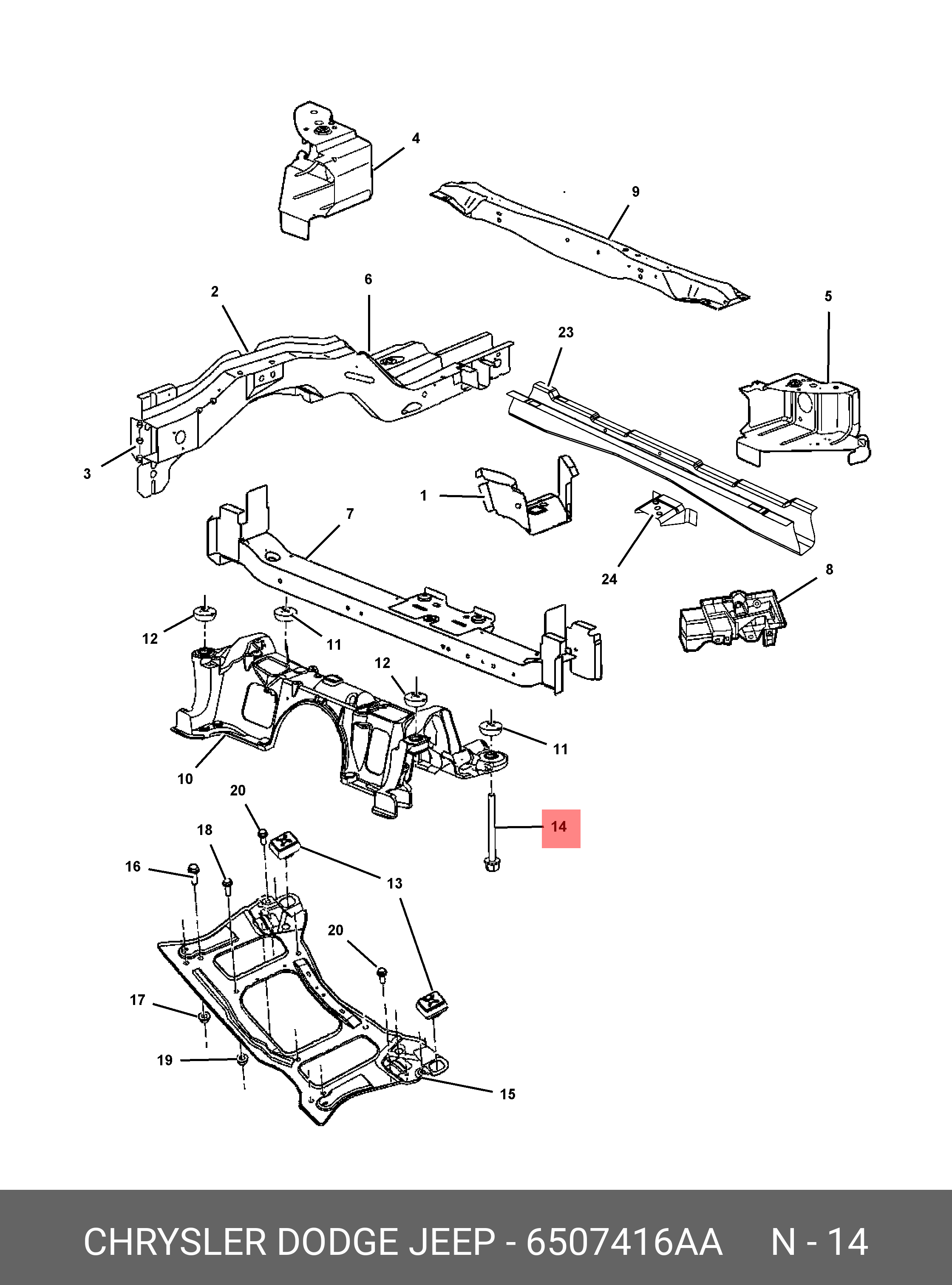 6507 416AA CHRYSLER DODGE JEEP SCREW AND WASHER, HEX HEAD M14X2.00X125.00  NUT ONLY SERVICED WITH RAIL