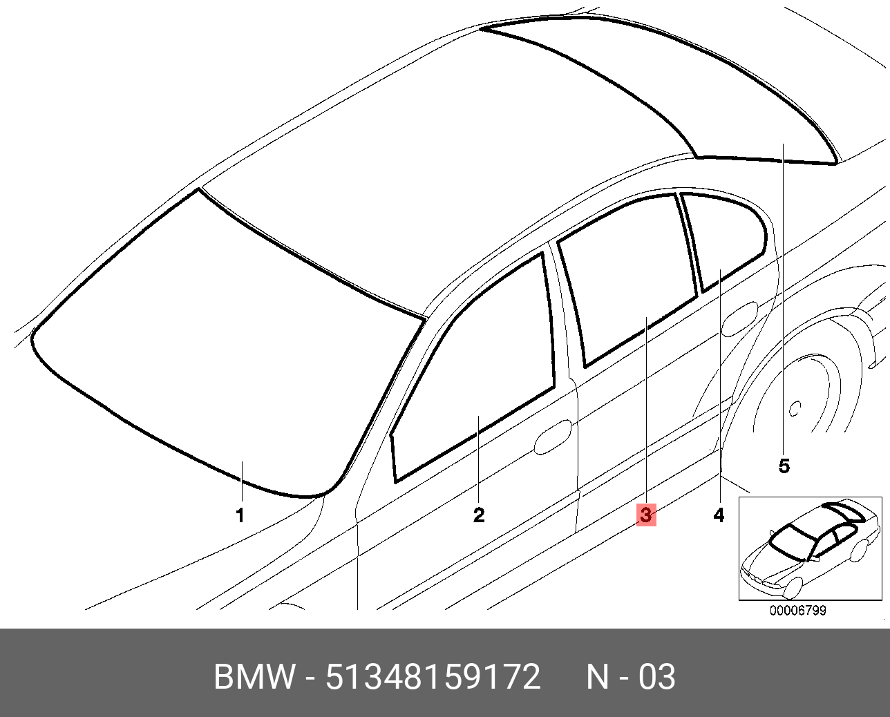 51348159172 BMW Боковое окно | Купить запчасть