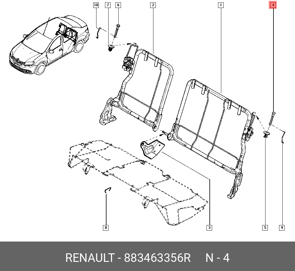 883463356R RENAULT РУЧКА УПРАВЛ ФИКСАТОРА СПИНКИ СИДЕНЬЯ (П - купить, цена  в Санкт-Петербурге