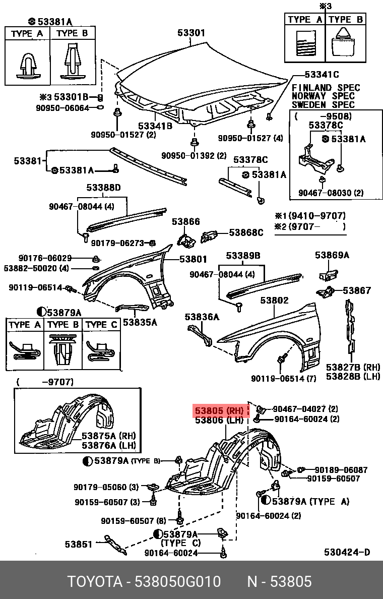 Toyota PRADO 10-17 INNER FENDER CN RH [2] - 53805-0G010 | Spare Parts ...