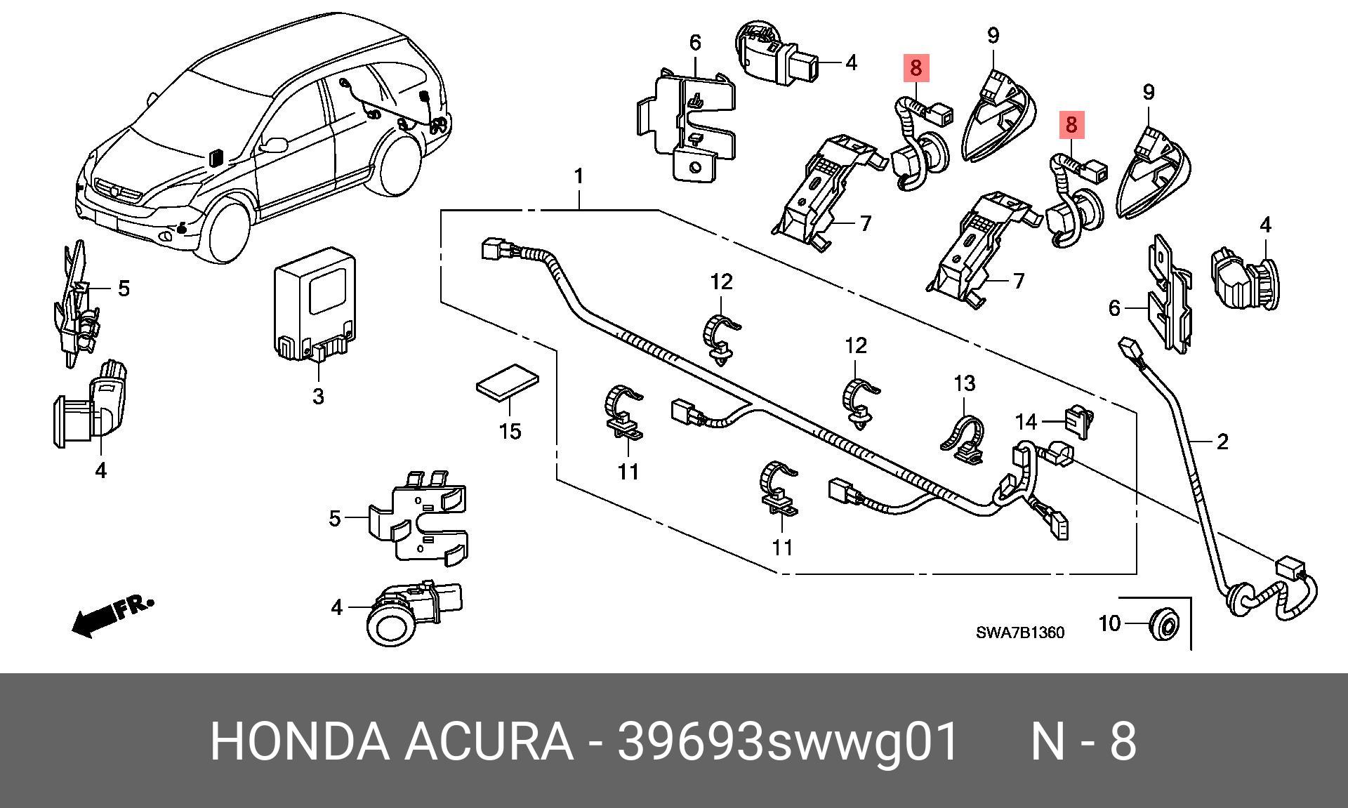 Хонда срв датчик парктроника. Крепление парктроников Хонда CR-V 3. Кронштейн парктроника Honda 39694-SWW-e01. Honda CR-V 3 2.4 схема деталей. Датчик парктроника Хонда СРВ.