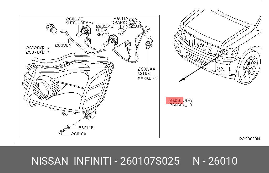 Nissan ARMADA 04 07 HEAD LAMP TYC RH TITAN 2 26010 7S025