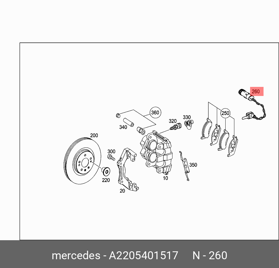 Датчик износа тормозных колодок, передний   Mercedes-Benz арт. A2205401517