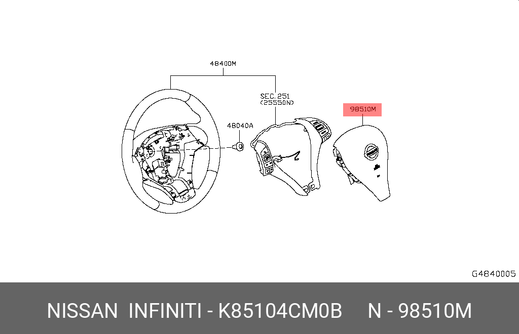 Подушка безопасности водителя (Nissan) K85104CM0B
