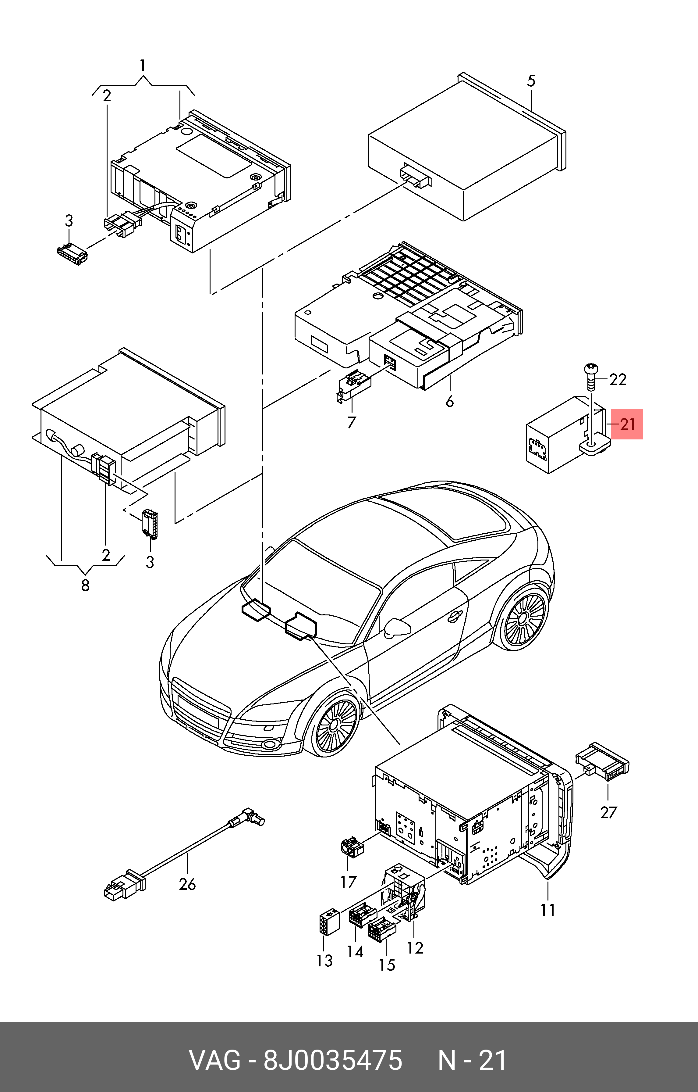 Купить Разъем электрический AUX-IN AUDI A3 [8PA] (2004- 2013) производителя  VAG артикул 8J0 035 475 в Крыму (Симферополь, Евпатория , Саки)