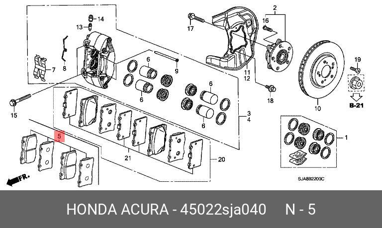 Колодки тормозные, комплект, передние   HONDA арт. 45022SJA040