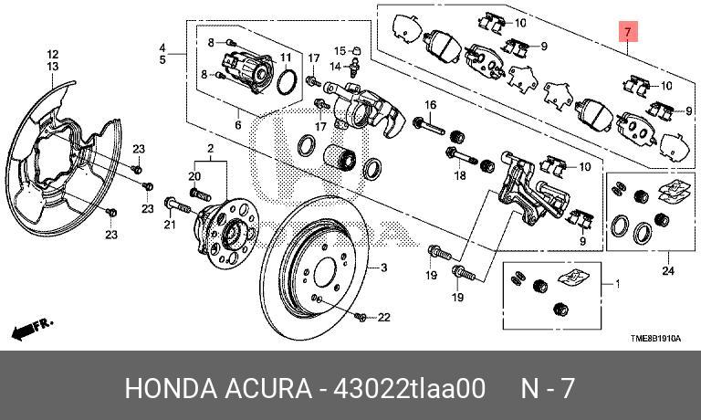 Колодки тормозные, комплект, задние   HONDA арт. 43022-TLA-A00