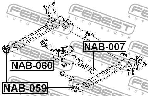 сайлентблок рычага заднего поперечного балки правый (54.4*12.2*52) Nissan Almera (N15, N16) 96-, Maxima (A32) 95-, Primera (_P11) NAB060
