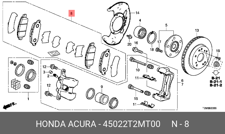 Колодки тормозные, комплект, передние   HONDA арт. 45022T2MT00