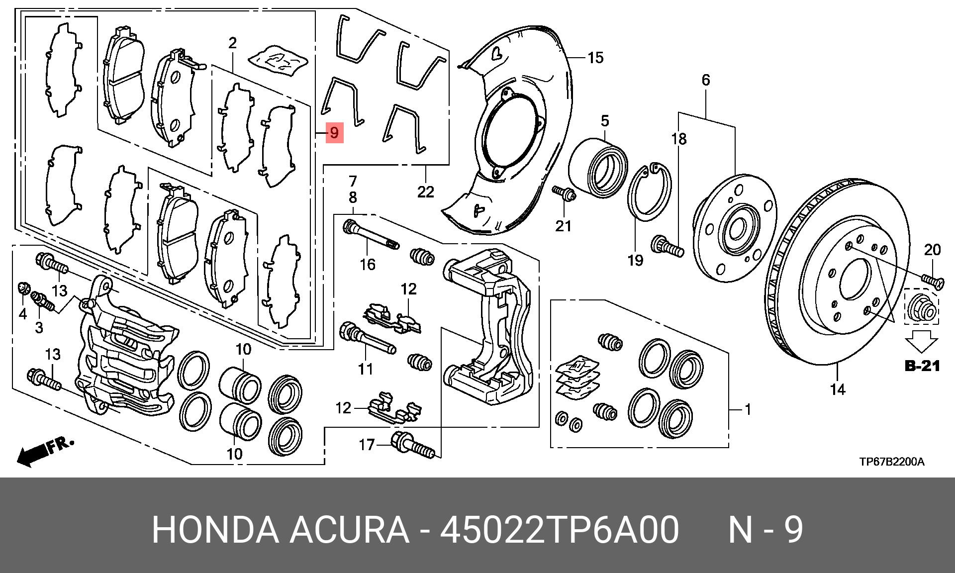 Колодки тормозные, комплект, передние   HONDA арт. 45022TP6A00