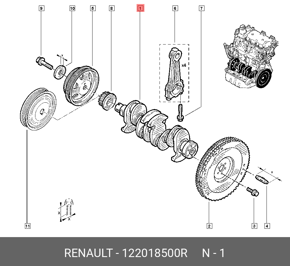 Коленвал Renault/ Nissan мотор K4M шлифованый