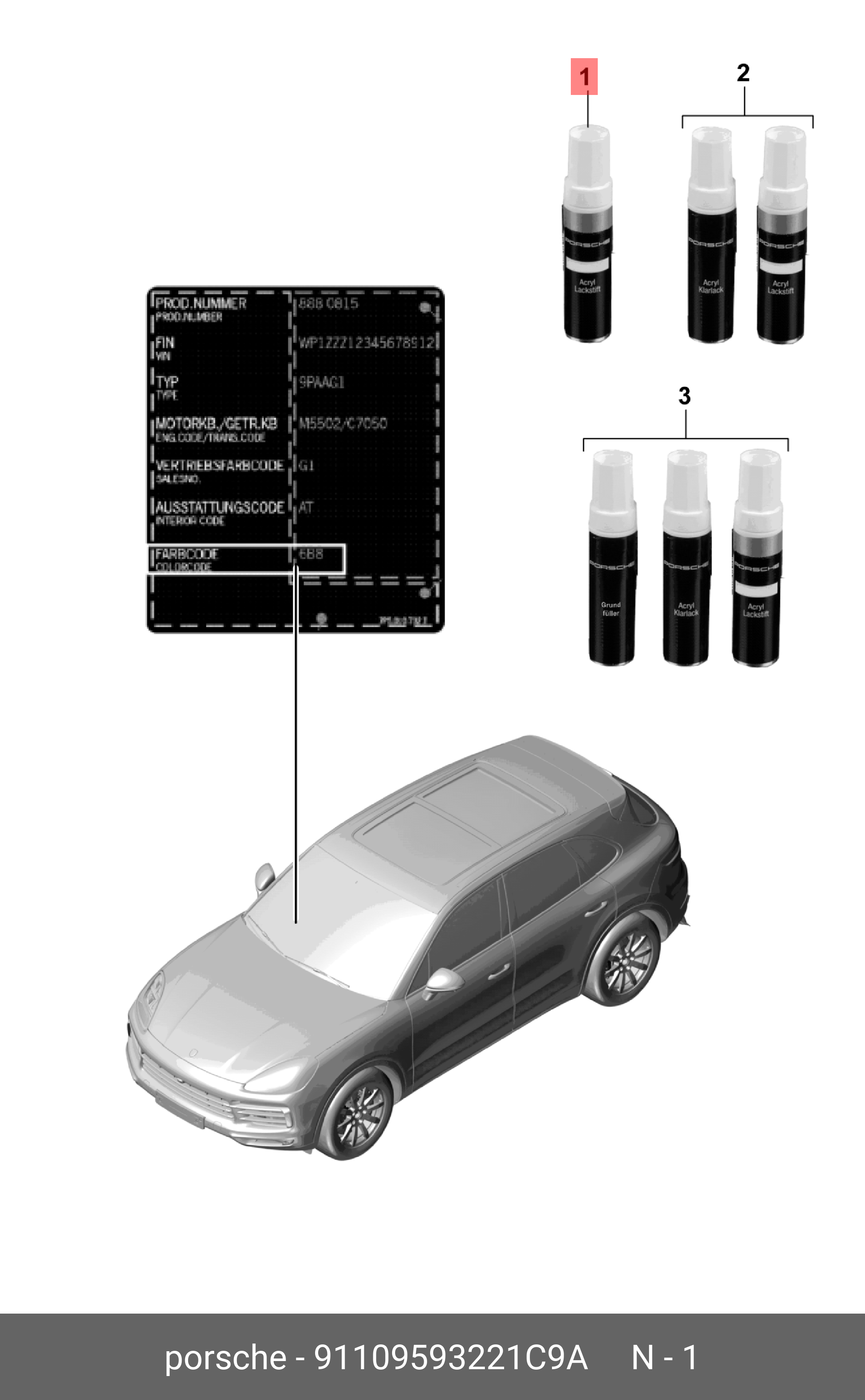 91109593221C9A Краска для ремонта мелких дефектов ЛКП PORSCHE купить, цена  в Челябинске