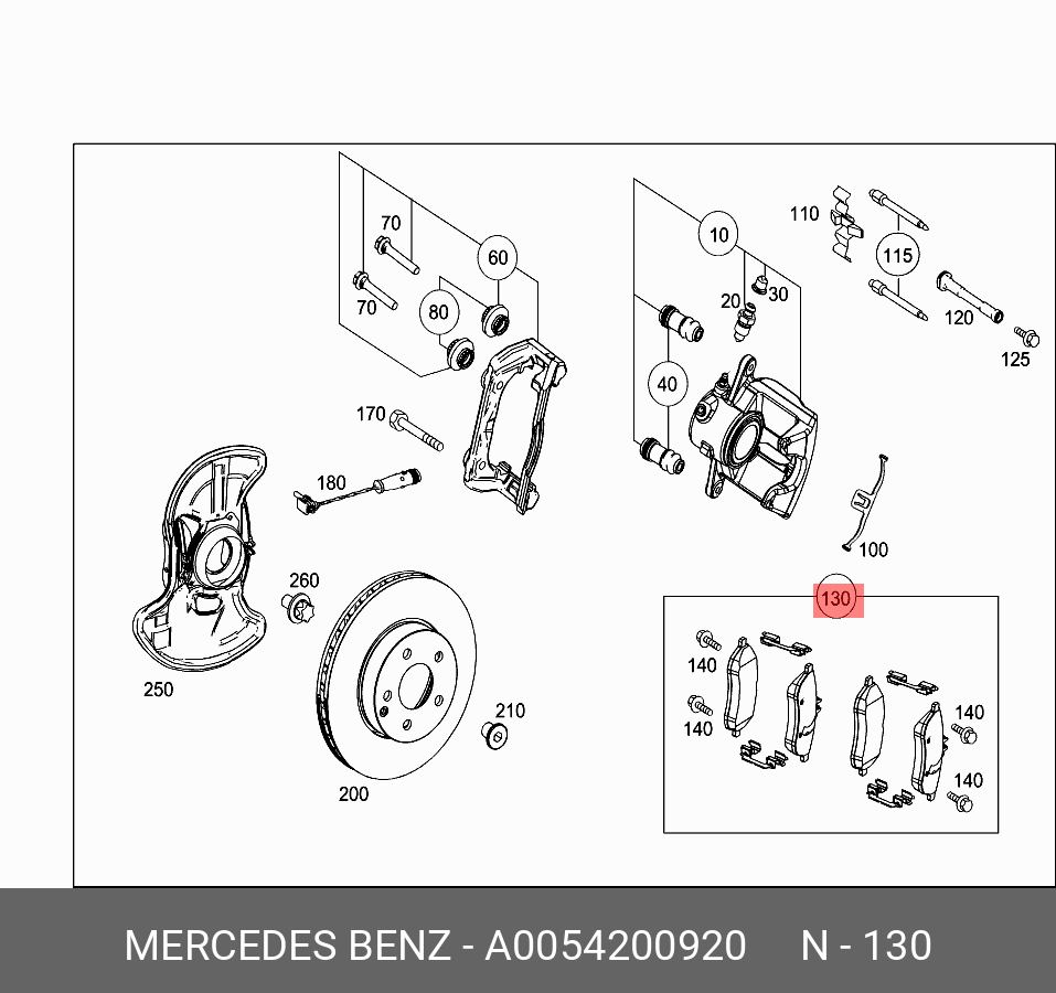 Колодки тормозные, комплект, передние   Mercedes-Benz арт. A0054200920