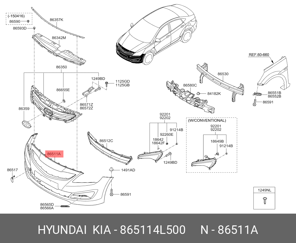  Бампер передний (Hyundai) 865114L500