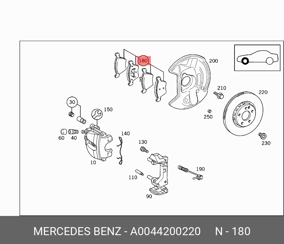 Колодки тормозные, комплект, передние   Mercedes-Benz арт. A0044200220