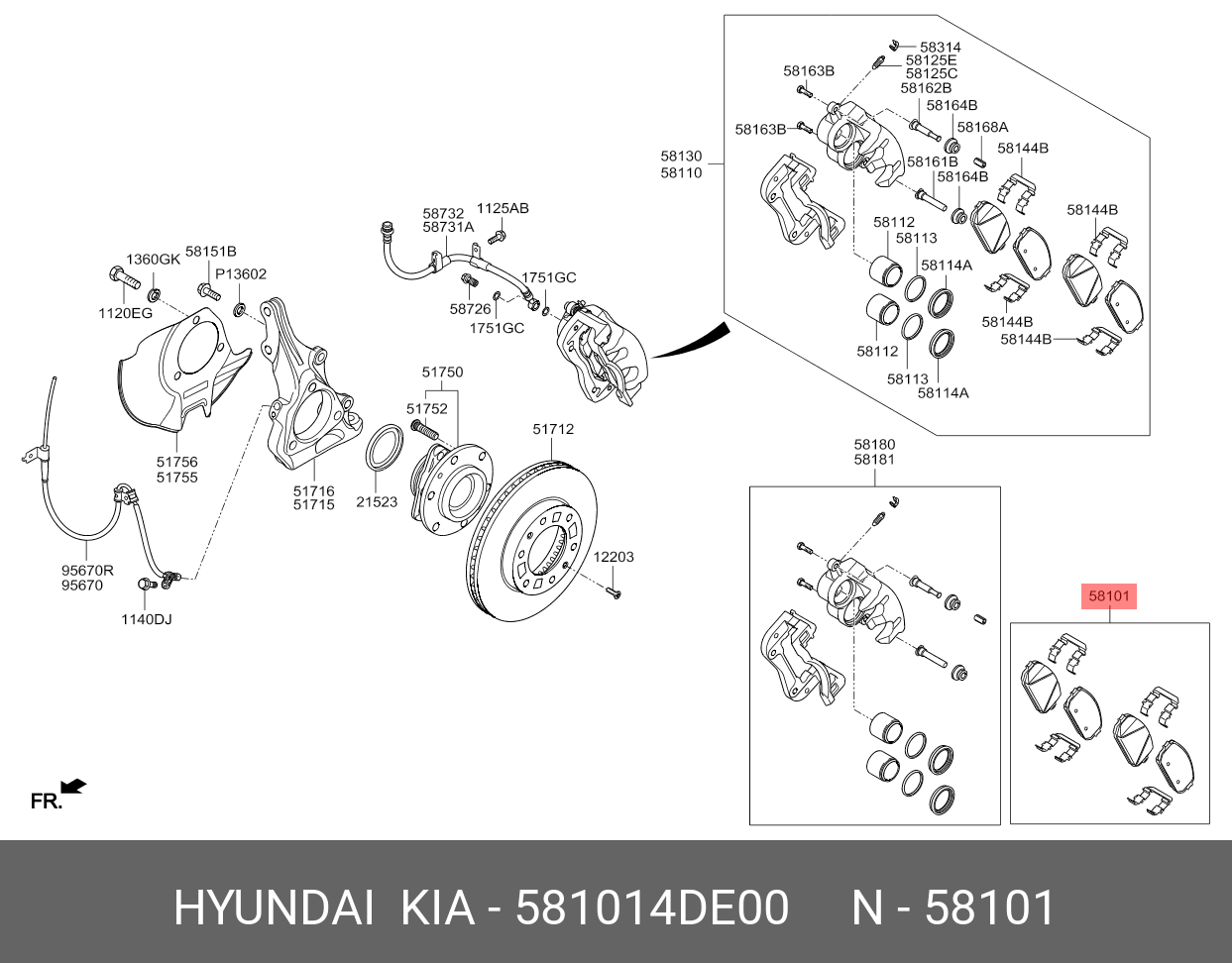 Колодки тормозные, комплект, передние   HYUNDAI/KIA арт. 581014DE00