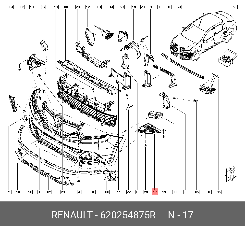 Пыльник переднего бампера левый(Renault) 620254875r