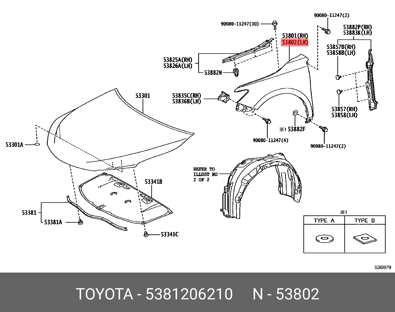 Toyota CAMRY 15-17 FENDER LH - 53812-06210 | Spare Parts