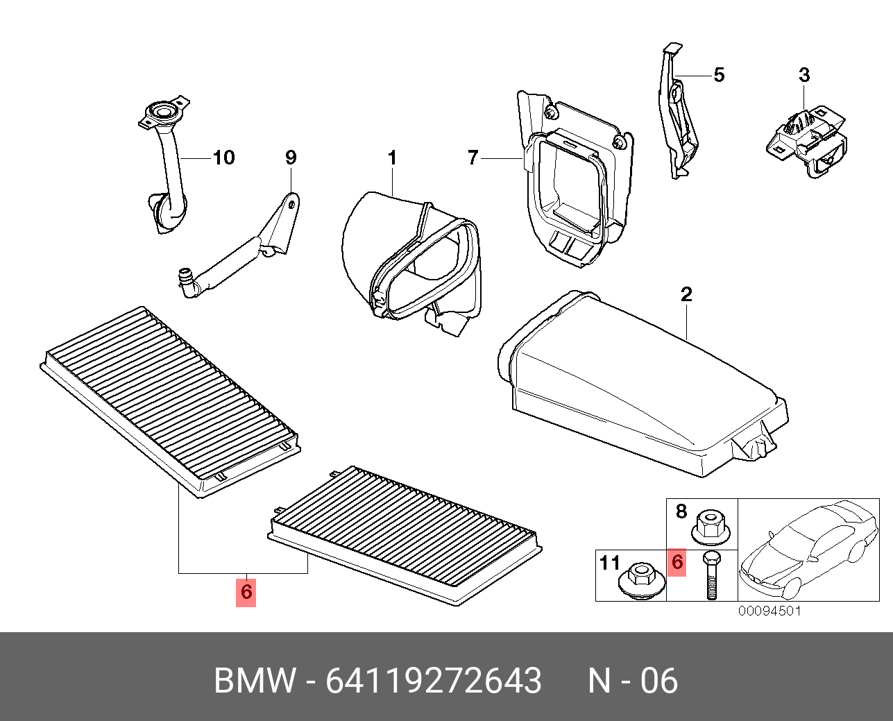 Фильтр салона, угольный, комплект   BMW арт. 64119272643