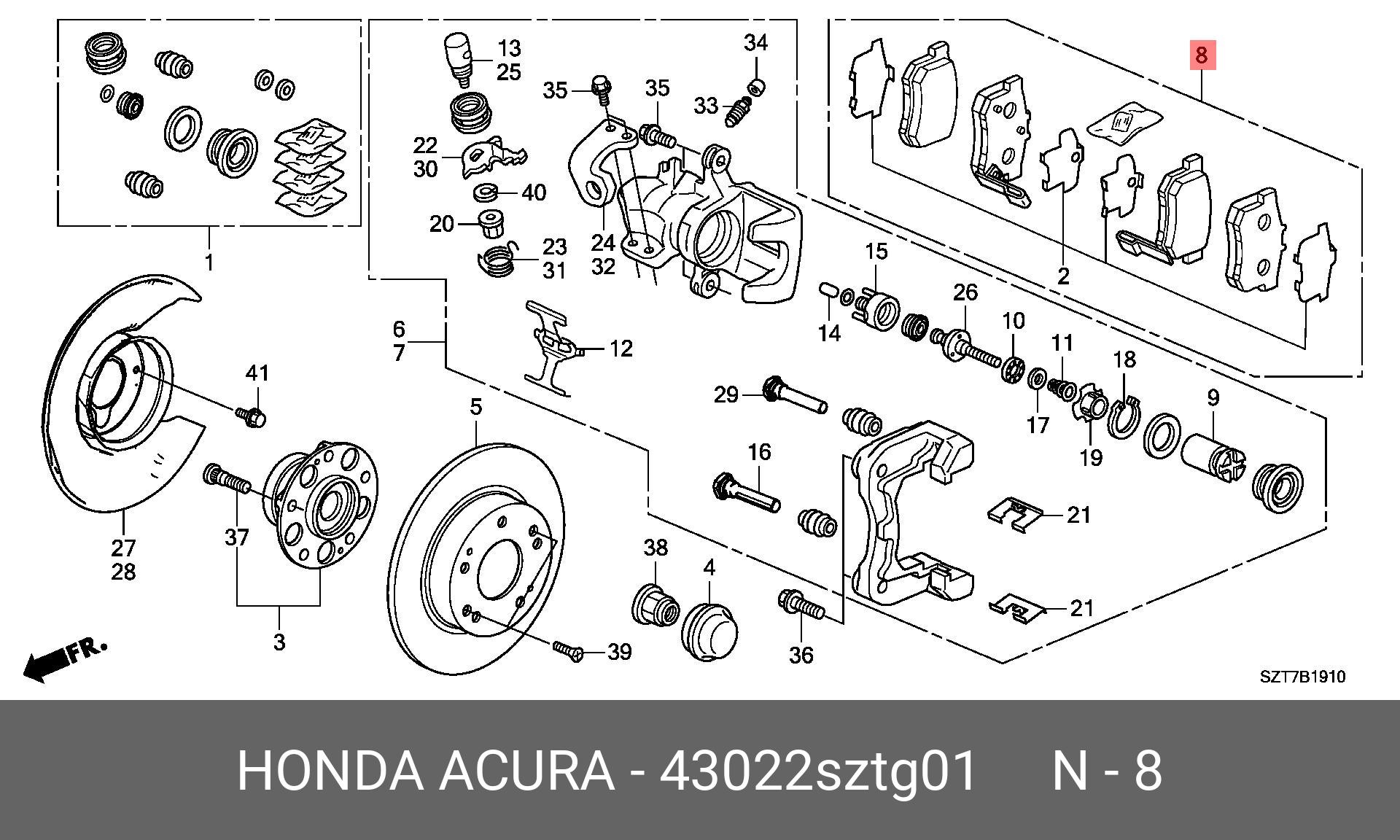 Колодки тормозные, комплект, задние дисковые   HONDA арт. 43022SZTG01