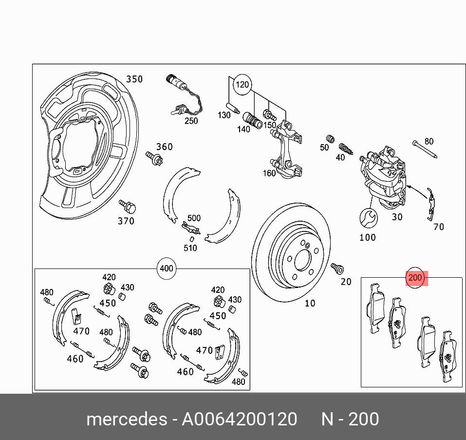 Колодки тормозные, комплект, задние   Mercedes-Benz арт. A0064200120