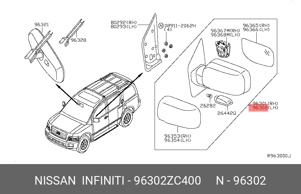 Nissan ARMADA 04 15 SIDE MIRROR CHRM LH TITAN 96302 ZC400