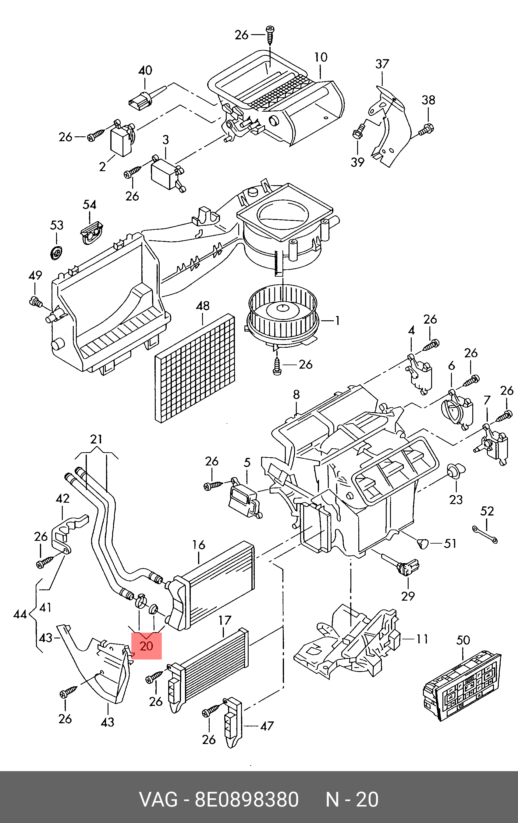 Комплект прокладок радиатора печки (2 хомута,2 упл.рез,2 болта) AUDI A4 B6 2001-2004