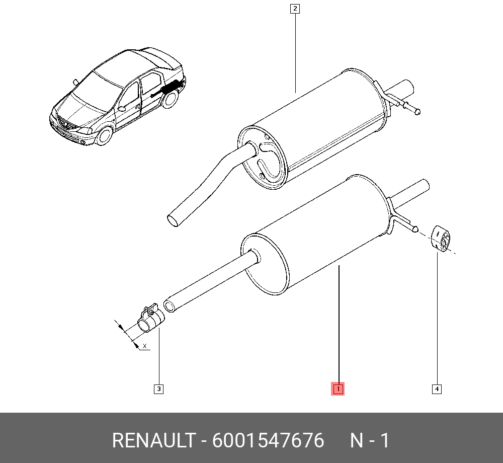 60 01 547 676 RENAULT глушитель (выхлопная система в сборе) б/у RENAULT  LOGAN/SANDERO