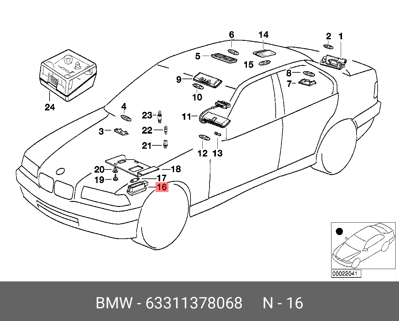 63 31 1 378 068 Лампа освещения подкапотного простр. BMW купить, цена в  Челябинске