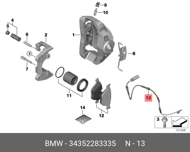 Датчик износа тормозных колодок, передний   BMW арт. 34352283335