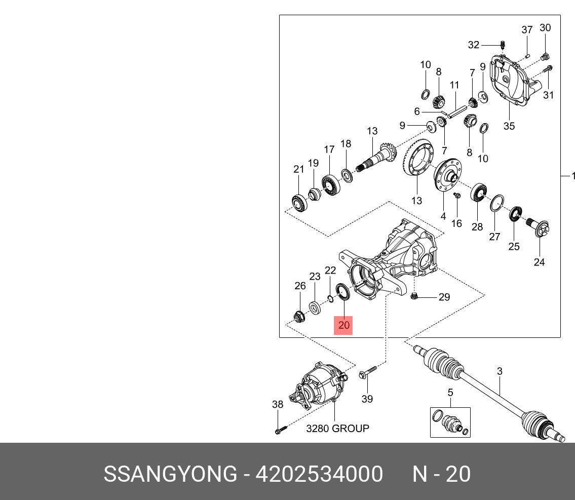 Сальник хвостовика заднего редуктора (Ssang Yong) 4202534000