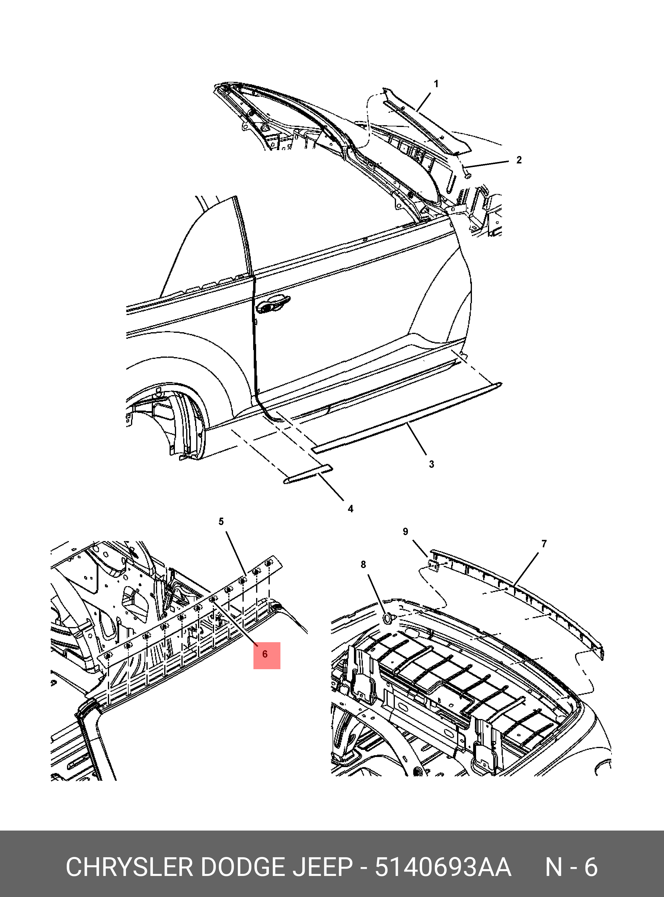 5140693AA CHRYSLER CLIP, WINDSHIELD MOLDING - купить, цена в  Санкт-Петербурге