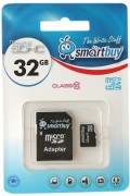 Карта памяти  MicroSD 32GB  Smart Buy Сlass 10 +SD адаптер AVS