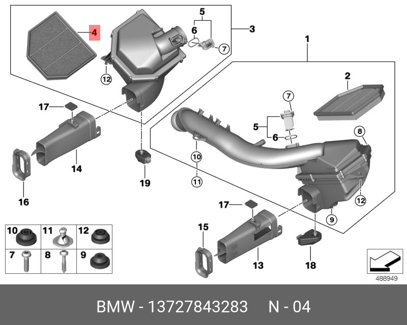 Фильтр воздушный (5-8 цилиндр)   BMW арт. 13727843283