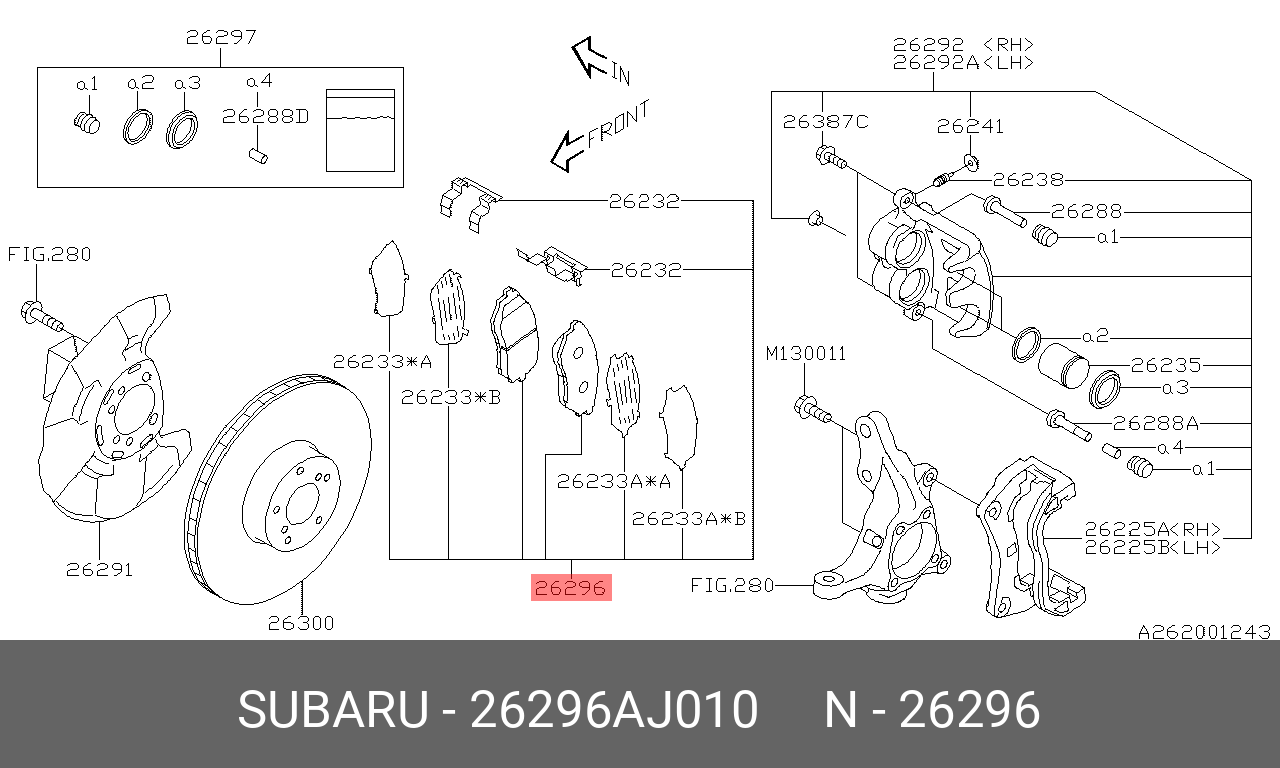 Колодки тормозные, комплект, передние   SUBARU арт. 26296AJ010