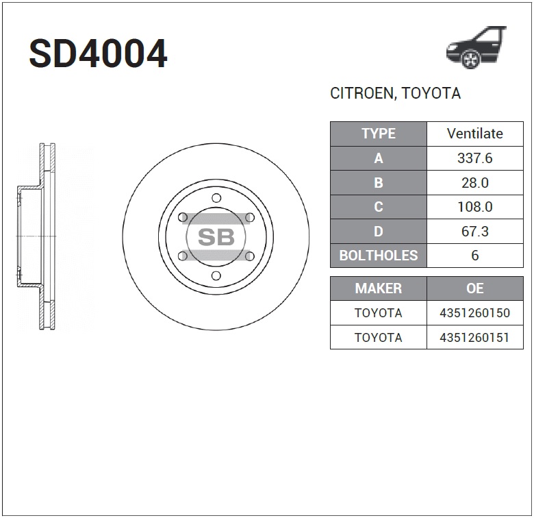 диск тормозной передний 28*338 LEXUS GX 470 / Toyota Land Cruiser Prado 120