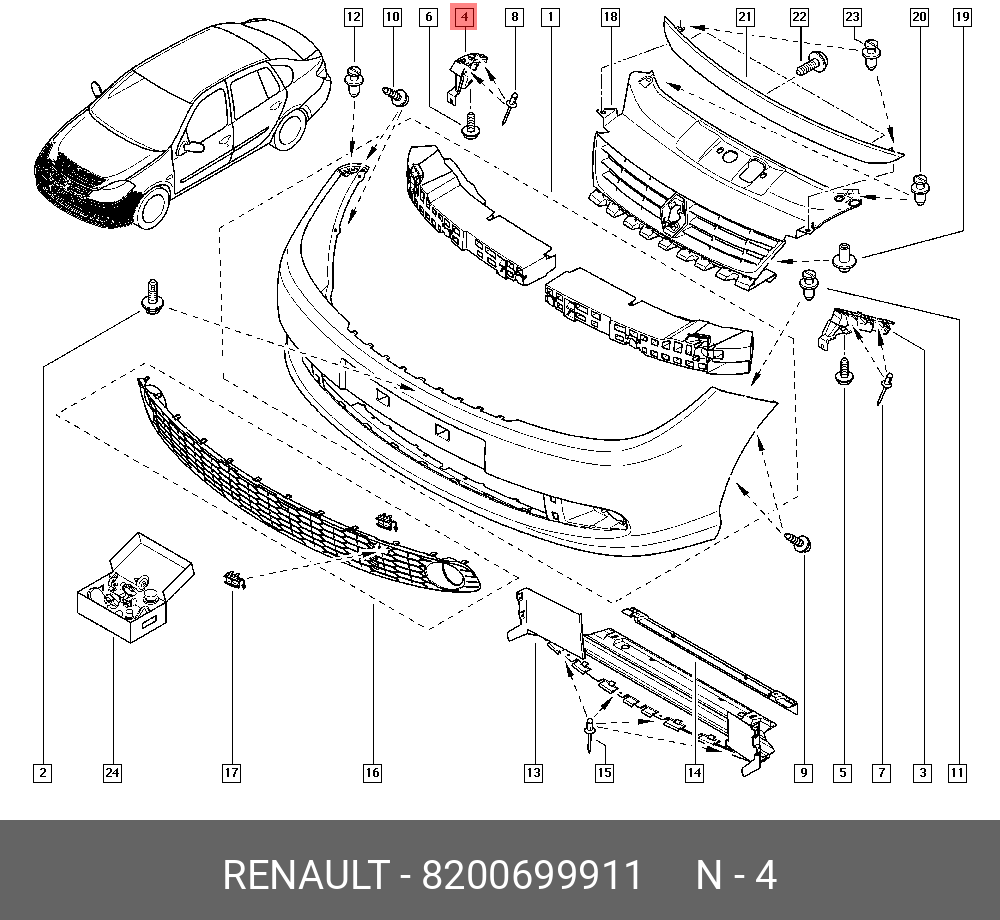 Рено сандеро степвей передний бампер схема